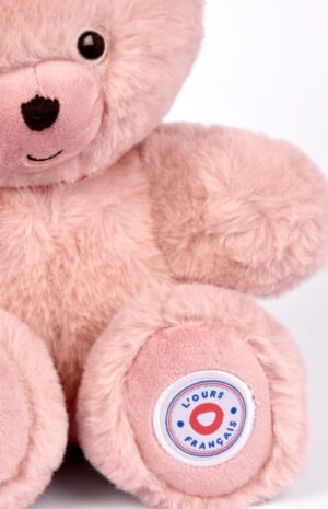 petit ours en peluche rose zoom poil doux