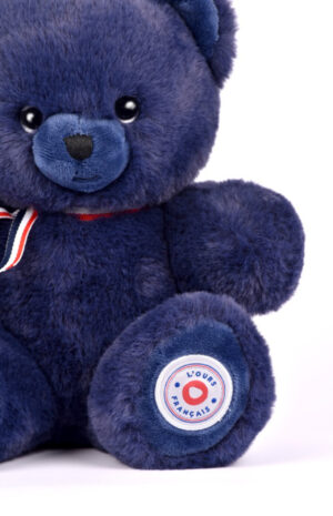 petit ours en peluche bleu marine zoom poil doux