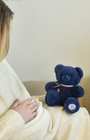 Peluche ours bleu 25 cm fabriquée en Bretagne
