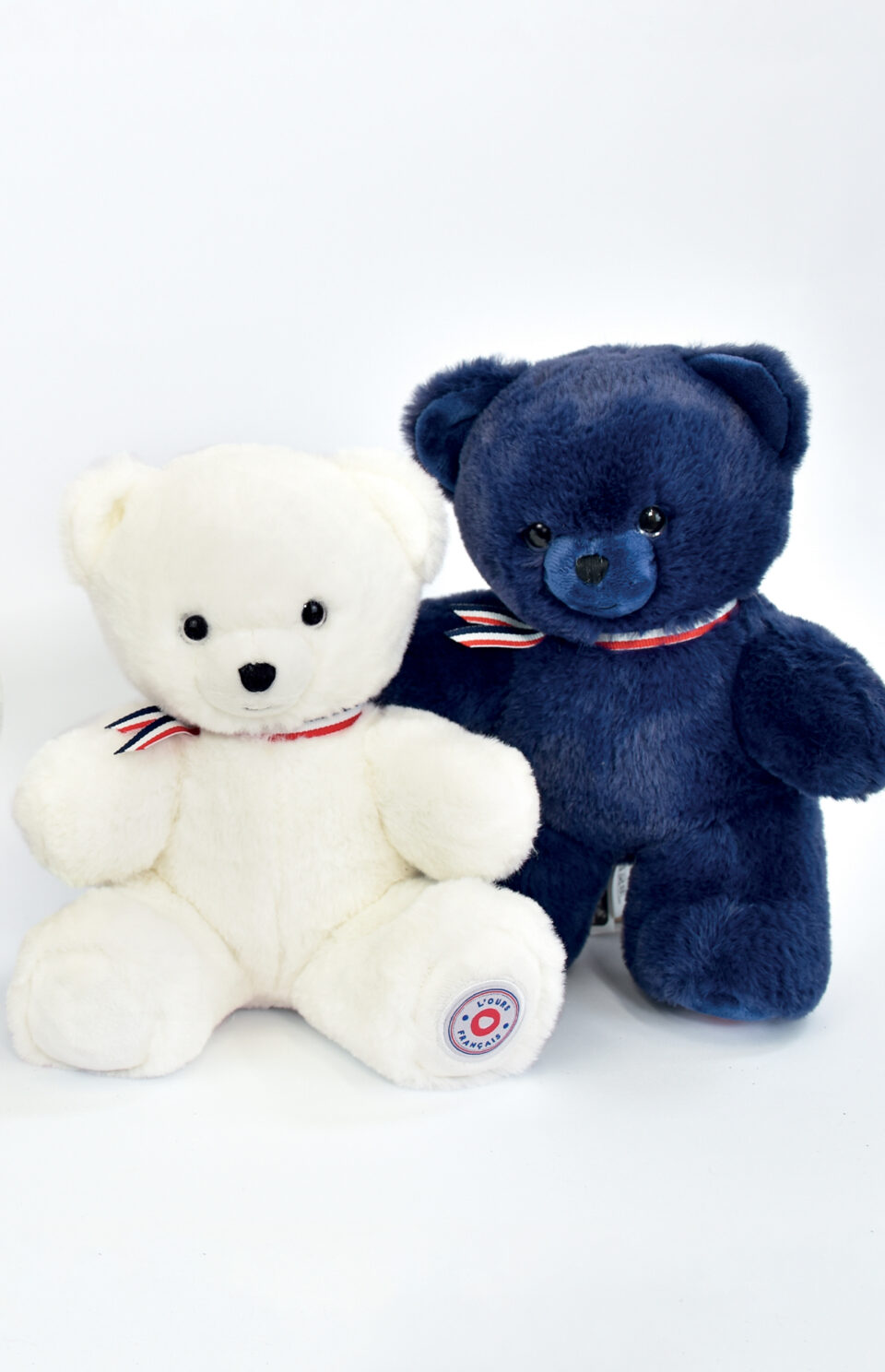 deux ours en peluche blanc et bleu