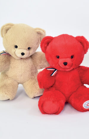 ours en peluche rouge et beige