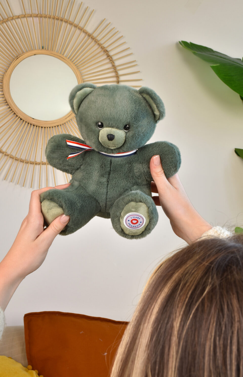 Peluche ours vert articulée Fleximoov® made in France offerte avec sac cadeau