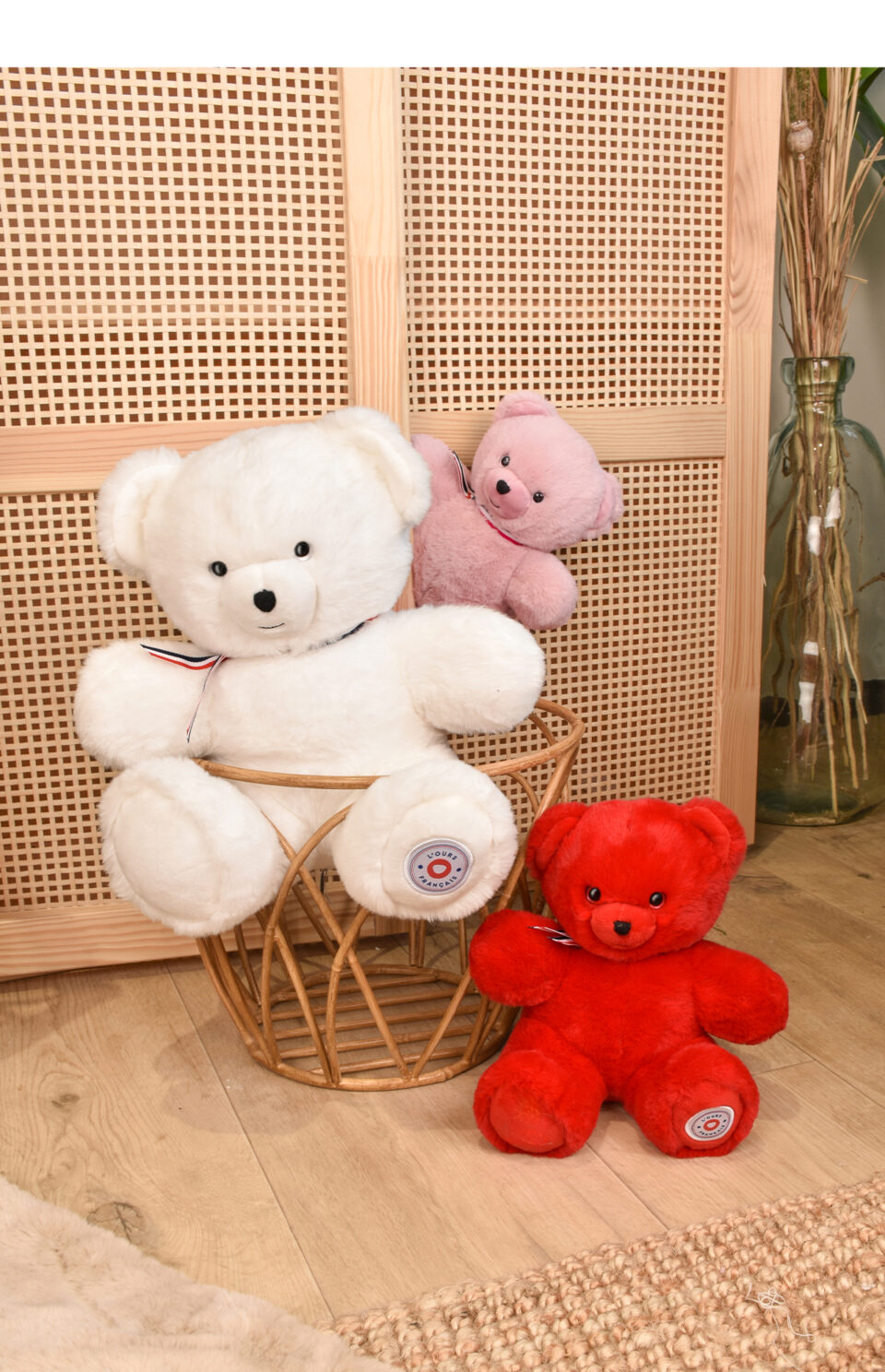 Peluche ours blanc 35 cm articulée Fleximoov® fabriquée en France avec sac offert