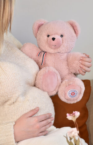 Peluche artisanale ours rose Fleximoov® 35 cm