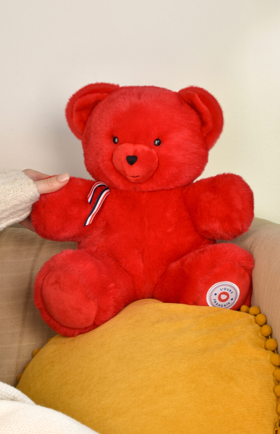 Ours en peluche rouge articulé 35 cm fait main en France