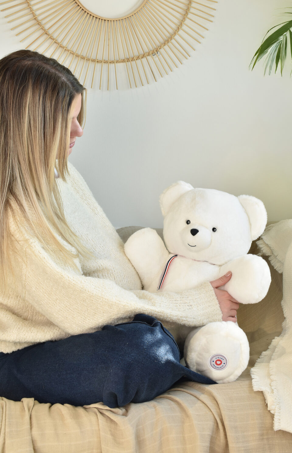 Ours blanc 50 cm articulé Fleximoov®, peluche made in France