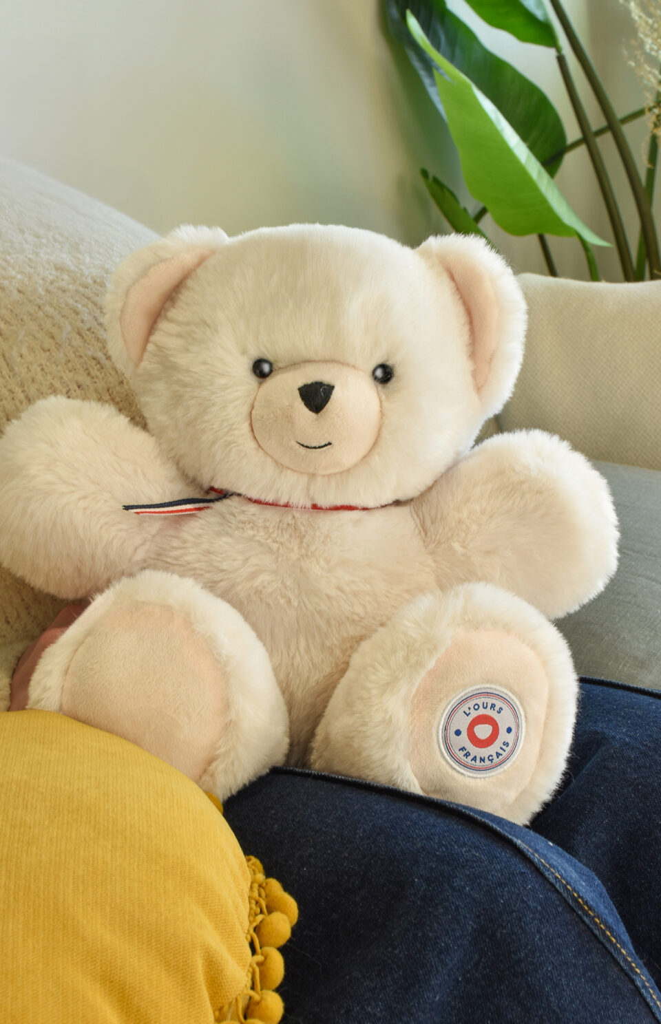 Peluche ours ivoire 35 cm articulée Fleximoov® avec sac offert – Made in France