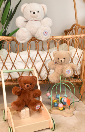 Nounours ivoire 35 cm articulé Fleximoov® – Peluche de naissance made in Bretagne