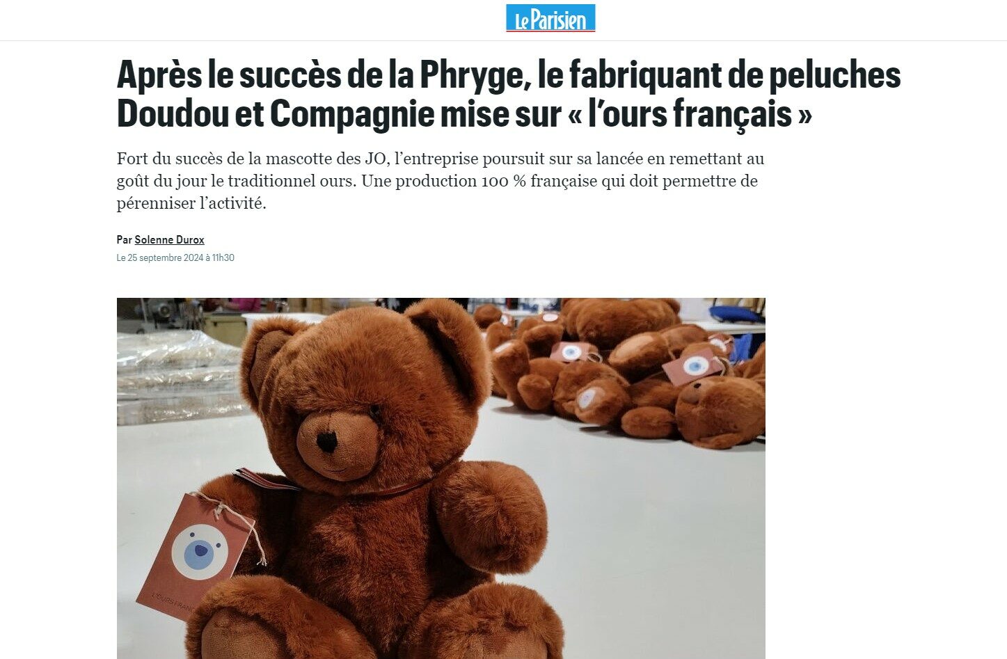 article de presse du Parisien sur l'Ours Français