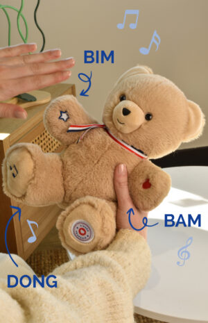 L’Ours Français Musical « TAM TAM » beige – 30 cm