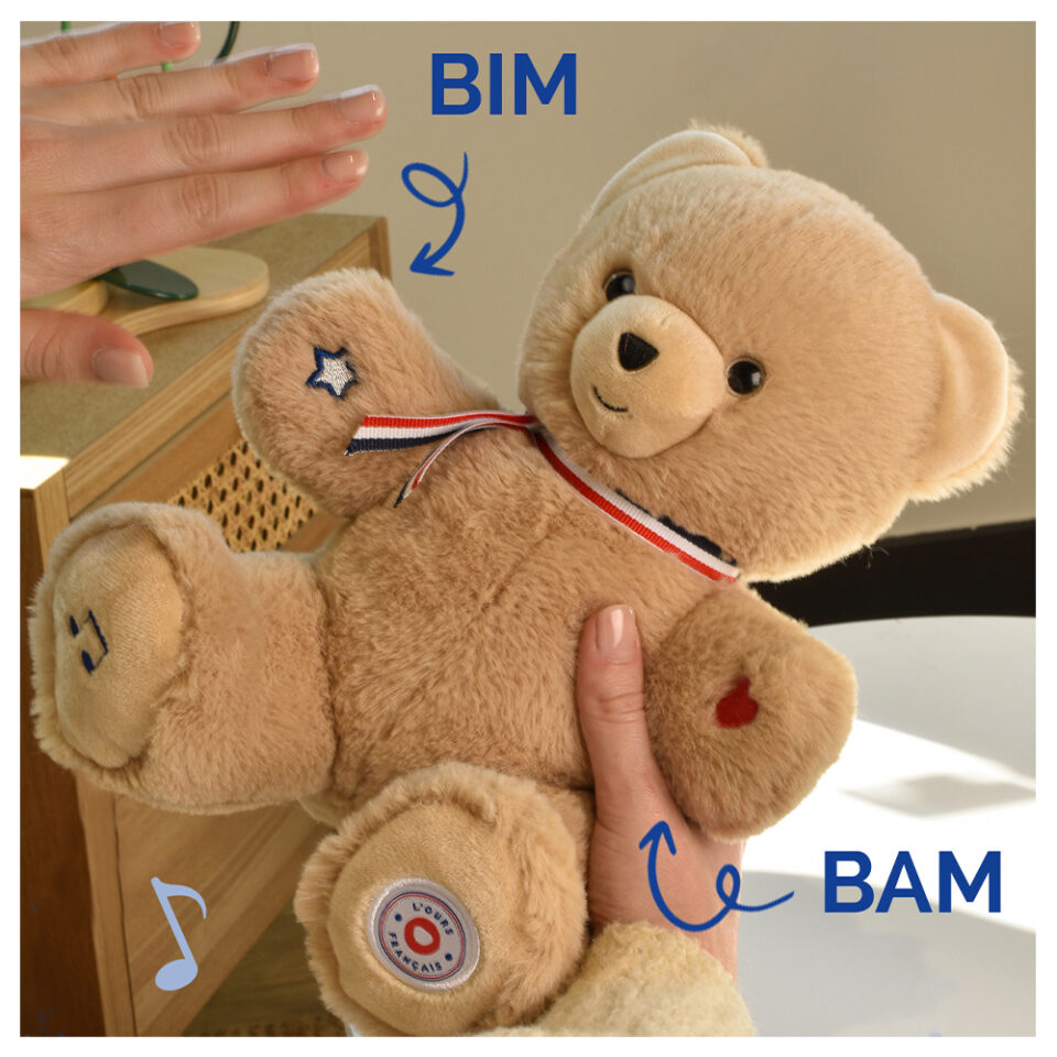 L’Ours Français Musical « TAM TAM » beige – 30 cm
