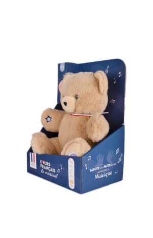 L’Ours Français Musical « TAM TAM » beige – 30 cm