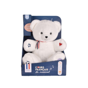 L' OURS Français Musical "TAM TAM" blanc (non articulé)