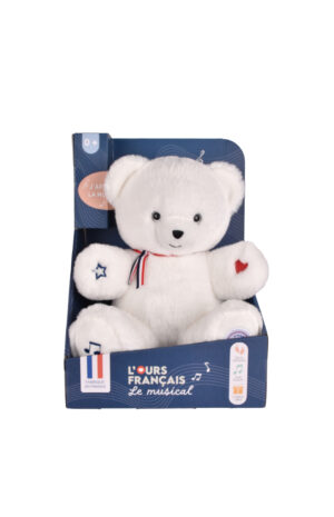L' OURS Français Musical "TAM TAM" blanc (non articulé)