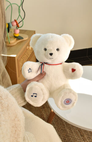 L' OURS Français Musical "TAM TAM" blanc (non articulé)